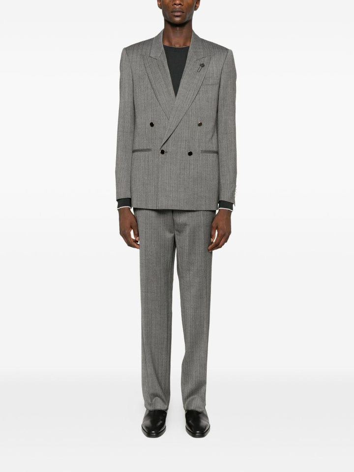 Blazer Grigio Spigato Doppiopetto con rever a lancia 