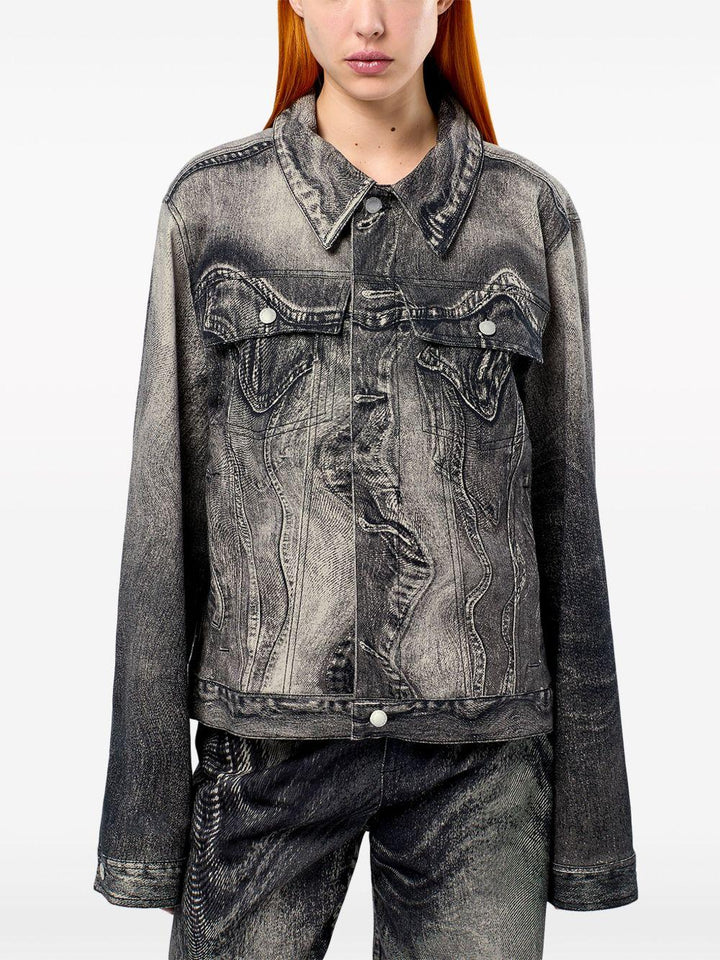 Giacca denim grigio scuro con stampa 