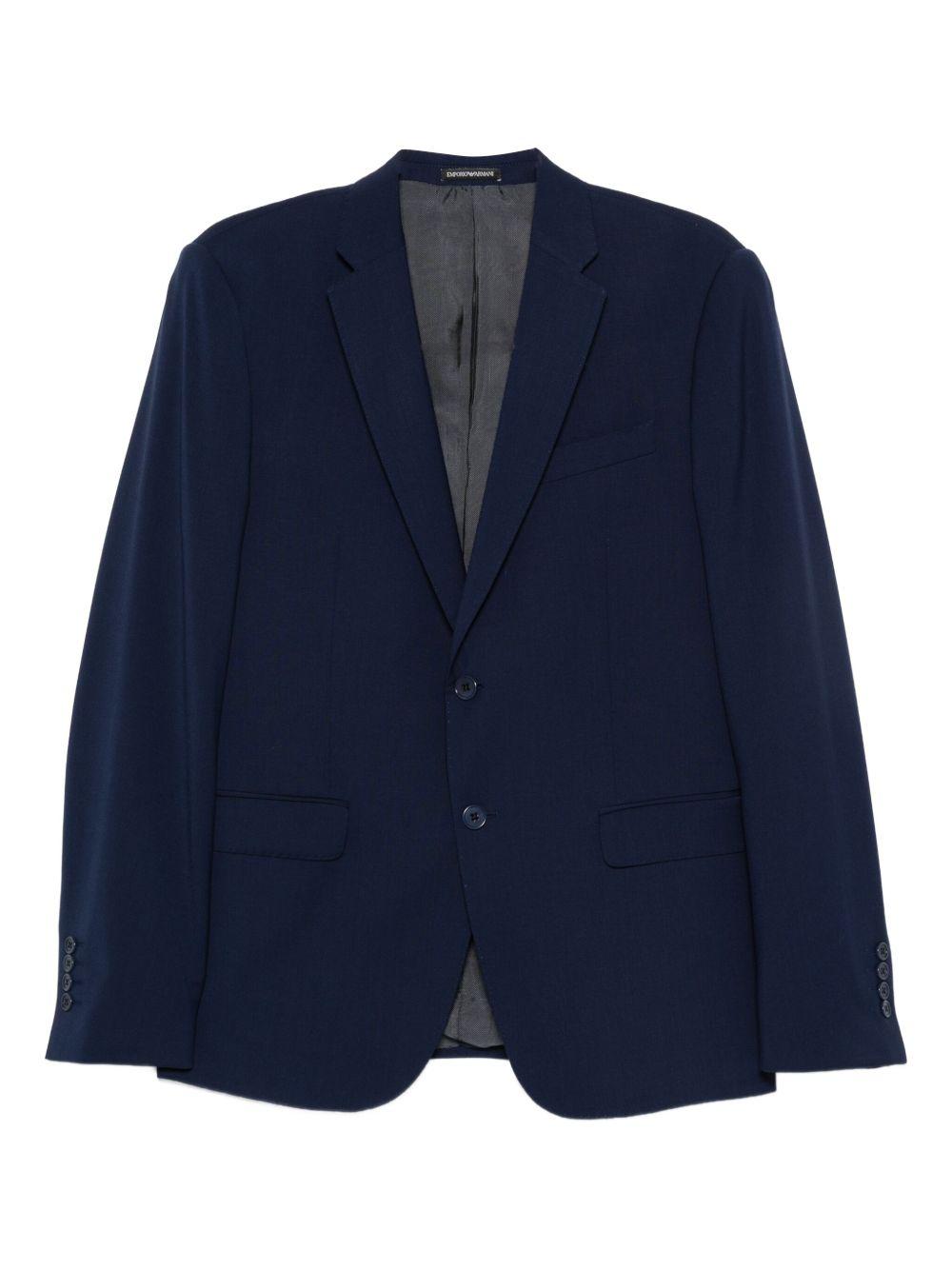 Completo monopetto in lana vergine blu 
