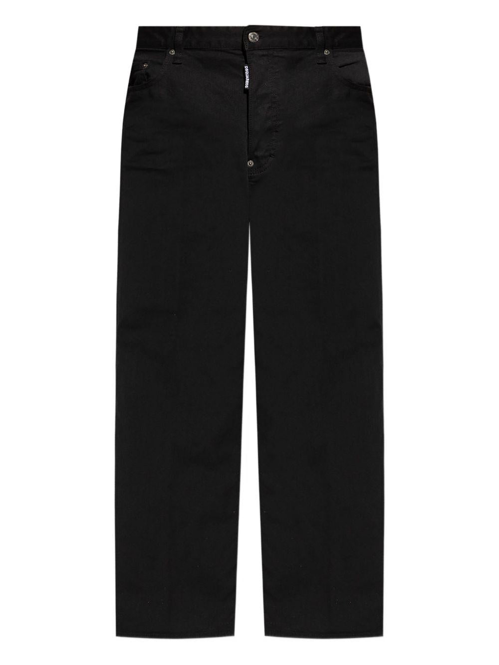 Jeans neri a vita media con applicazione logo 