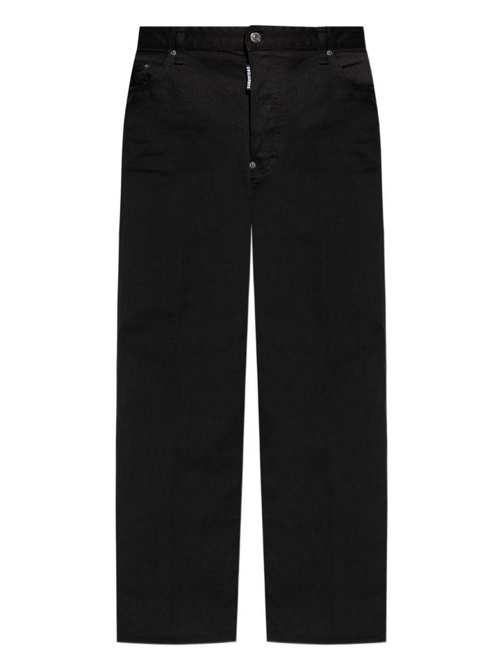 Jeans neri a vita media con applicazione logo 