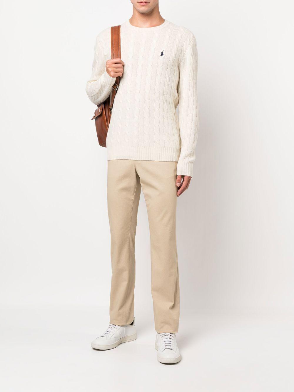 Maglione avorio a trecce con logo Polo Pony 