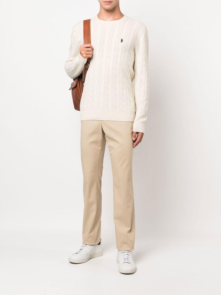 Maglione avorio a trecce con logo Polo Pony 