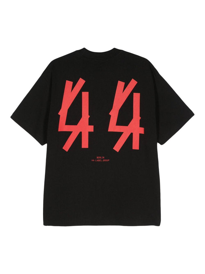 T-shirt nera/rosso con logo ricamato 