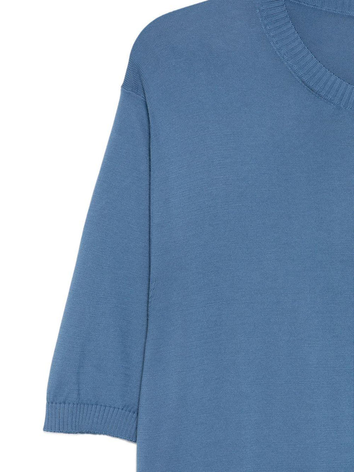 T-shirt girocollo in maglia ocean blue 