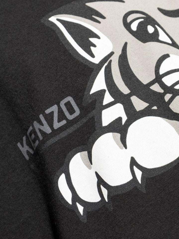 T-shirt nera Happy Tiger in cotone 