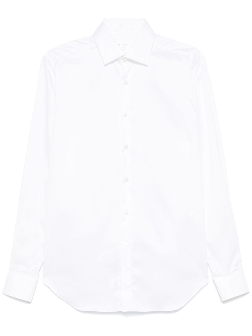 Camicia bianca in twill di cotone con colletto ampio 
