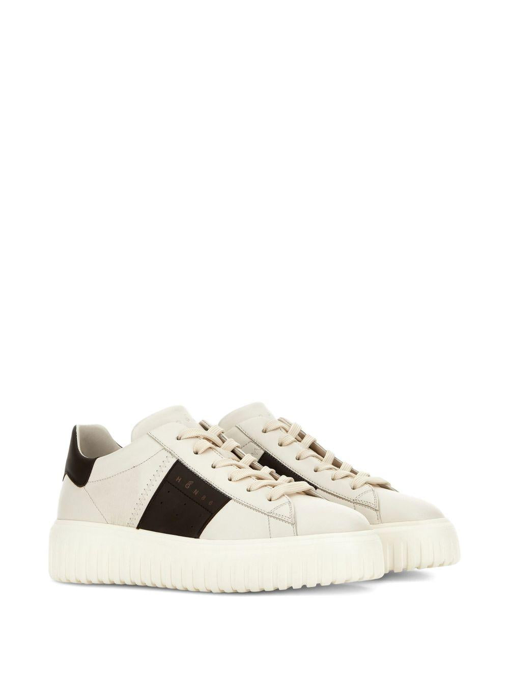Sneakers bianche e nere H-Stripes con inserti in pelle 