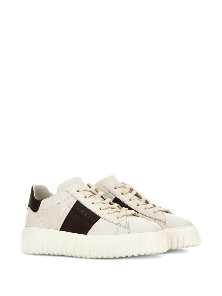 Sneakers bianche e nere H-Stripes con inserti in pelle 
