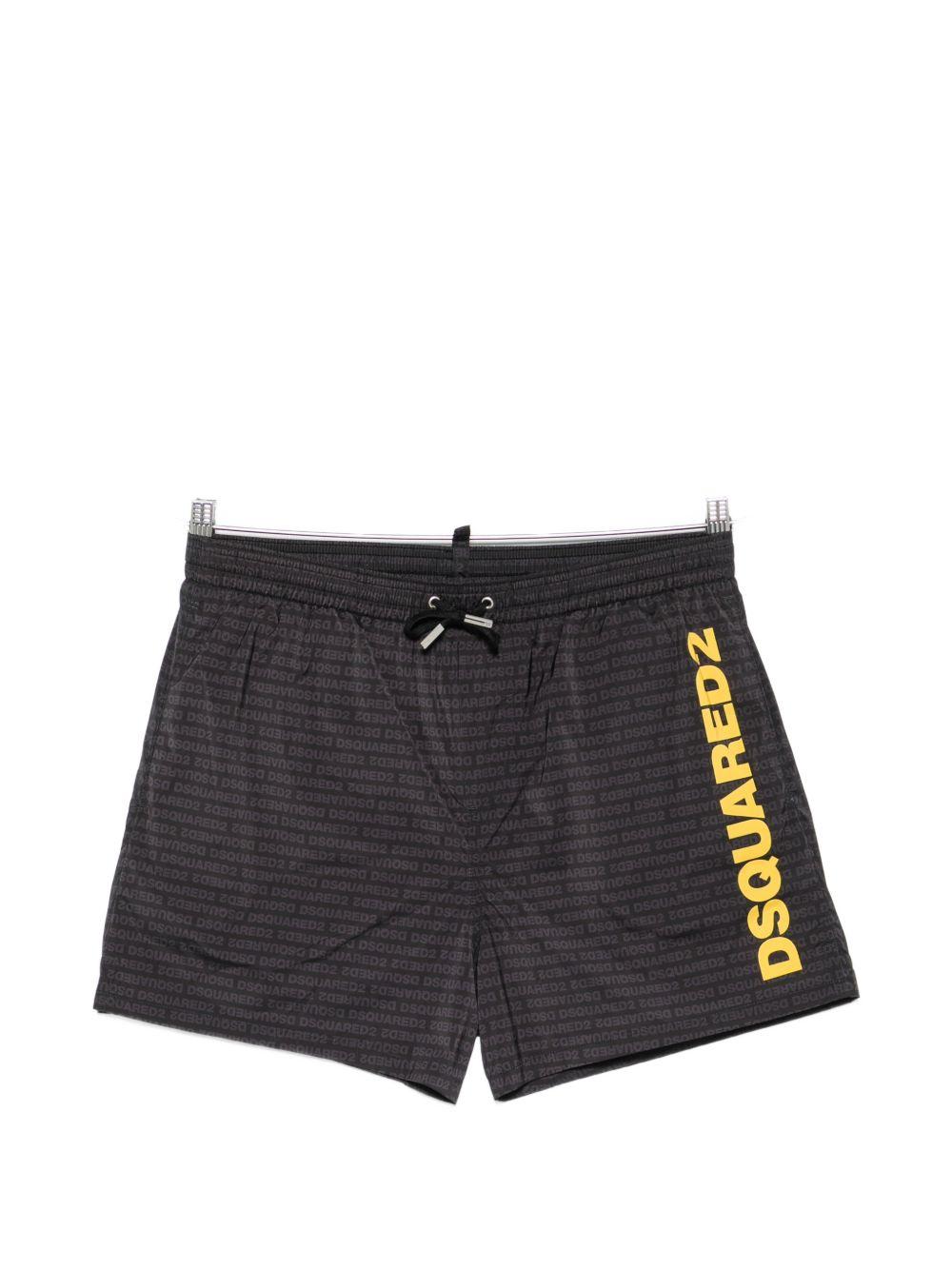 Costume da bagno nero con logo giallo 