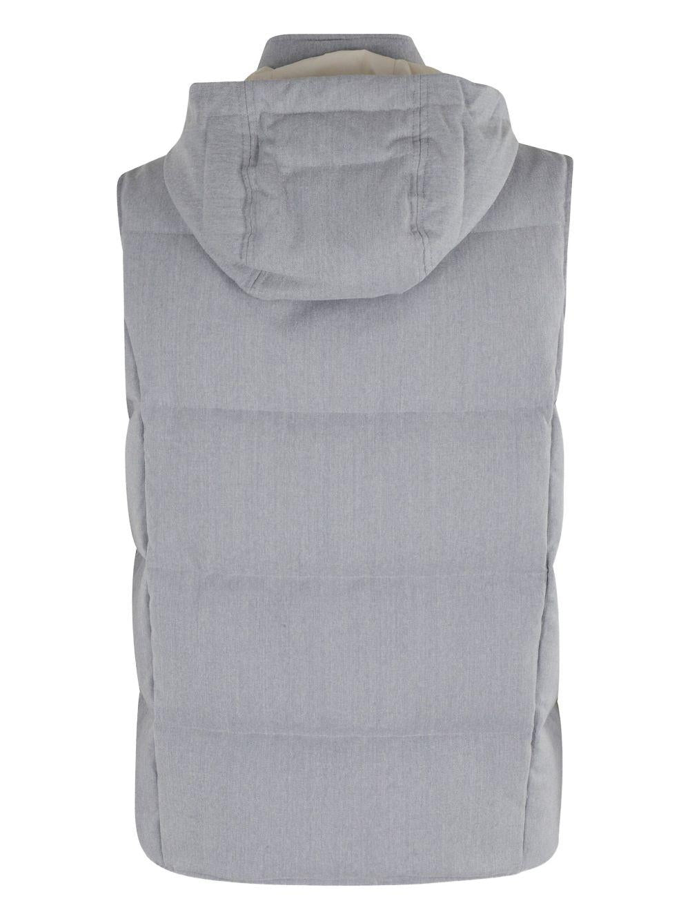 Gilet trapuntato grigio con cappuccio 