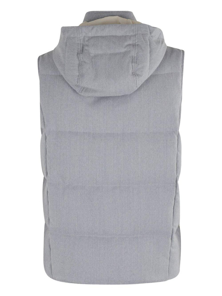 Gilet trapuntato grigio con cappuccio 