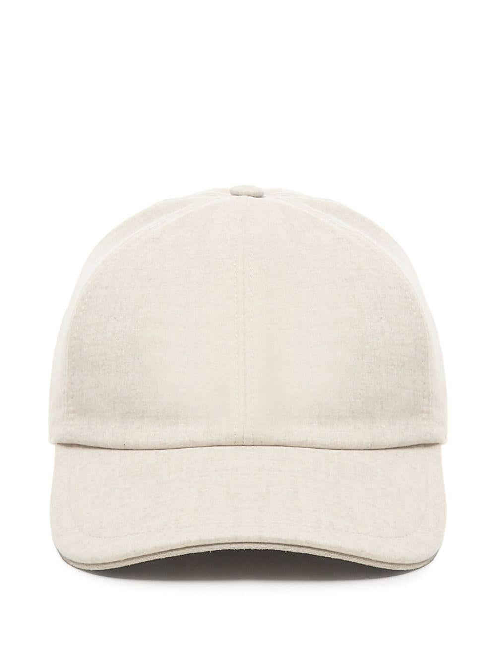 Cappello da baseball beige in lana con visiera curva 