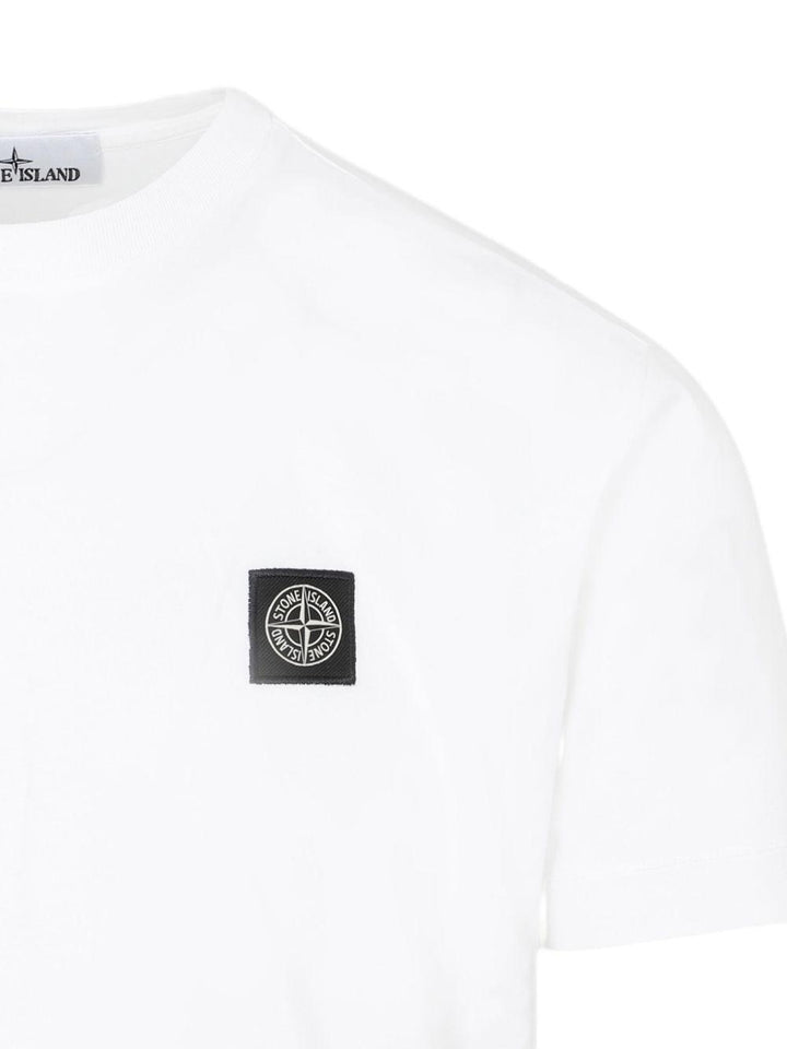 T-shirt bianca con applicazione logo 