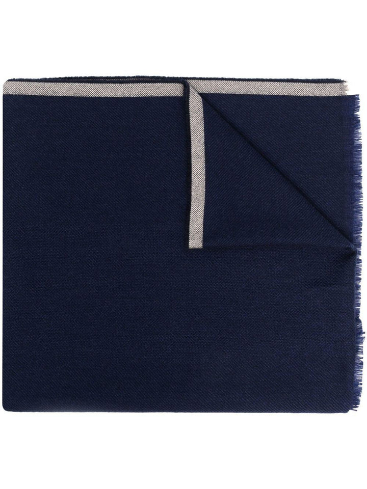 Sciarpa blu navy in lana con frange 