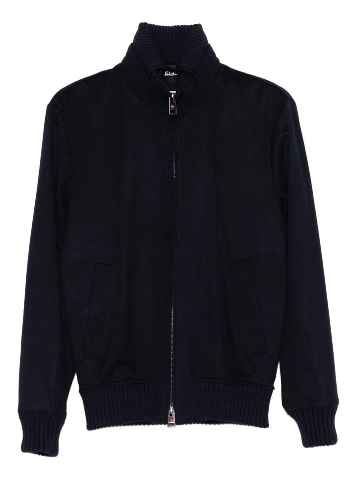 Giacca blu navy a coste con zip 