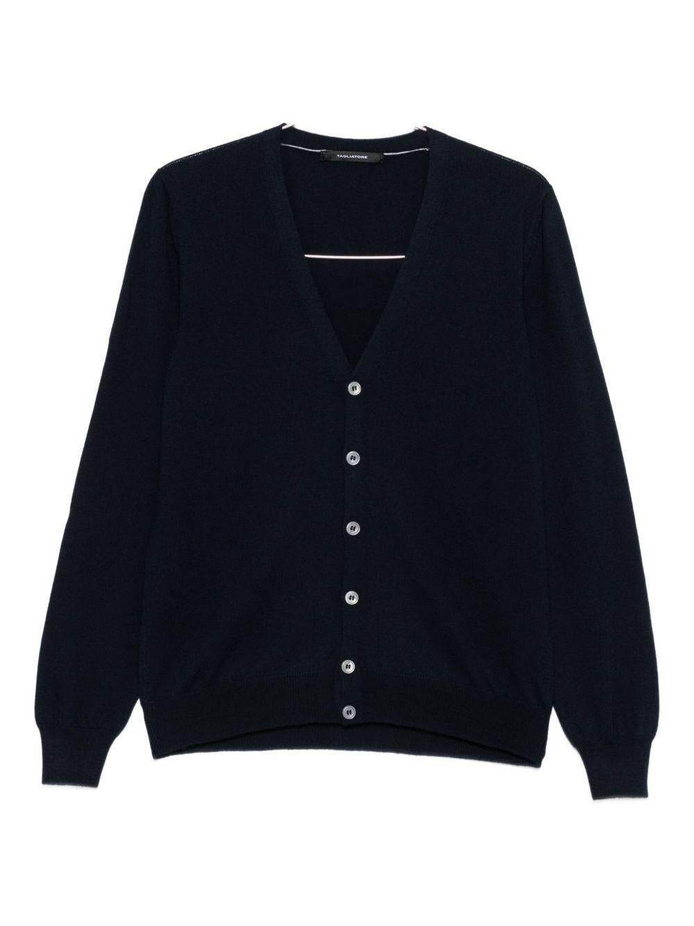 Cardigan con bottoni e scollo a V blu 