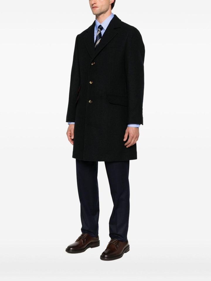 Cappotto nero con tasche applicate e revers classici 