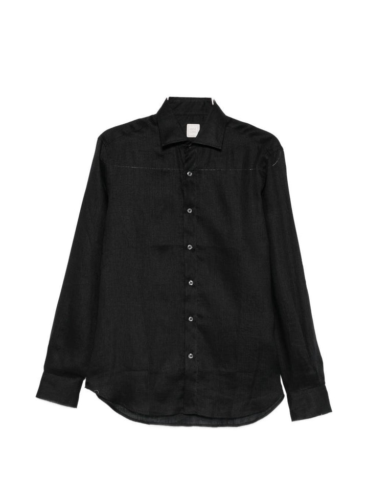 Camicia nera in lino con bottoni 