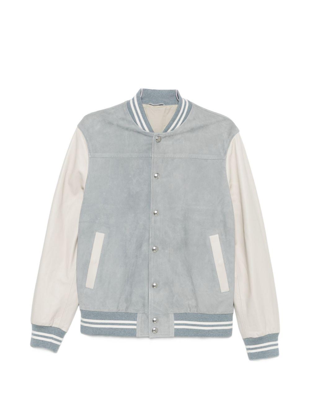 Bomber bimaterico denim/avorio a righe con inserti 