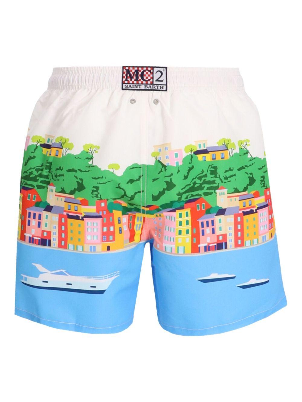 Costume da bagno bianco con stampa grafica 