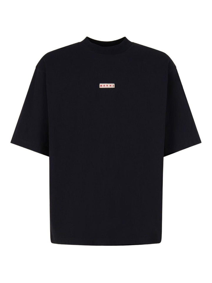 T-shirt nera in cotone con stampa logo 