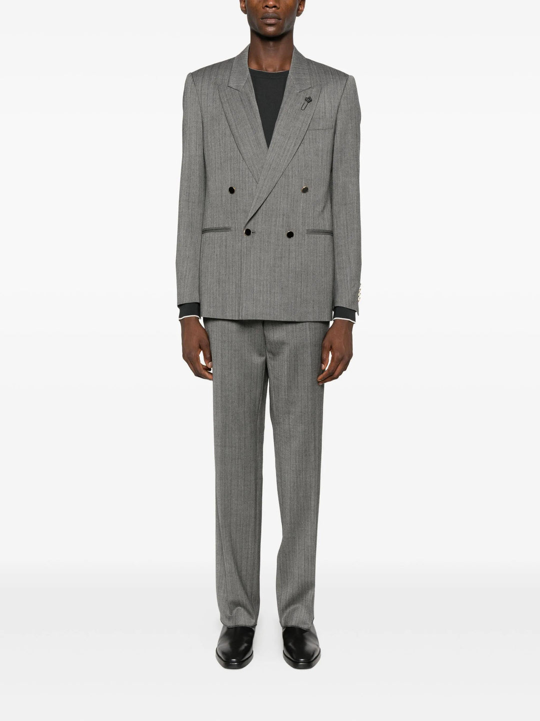 Blazer Grigio Spigato Doppiopetto con rever a lancia 