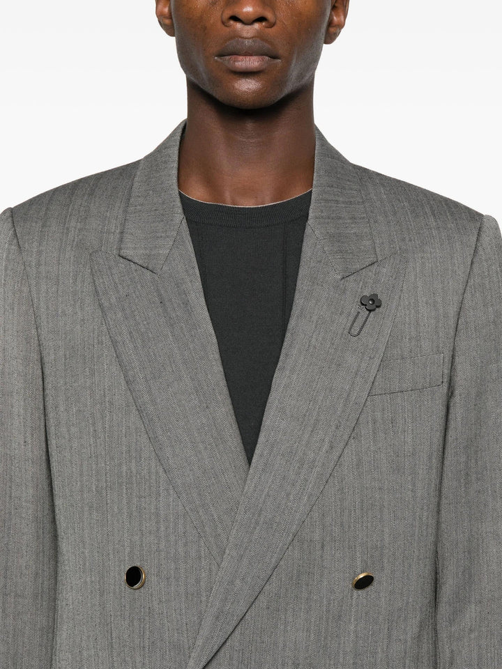 Blazer Grigio Spigato Doppiopetto con rever a lancia 