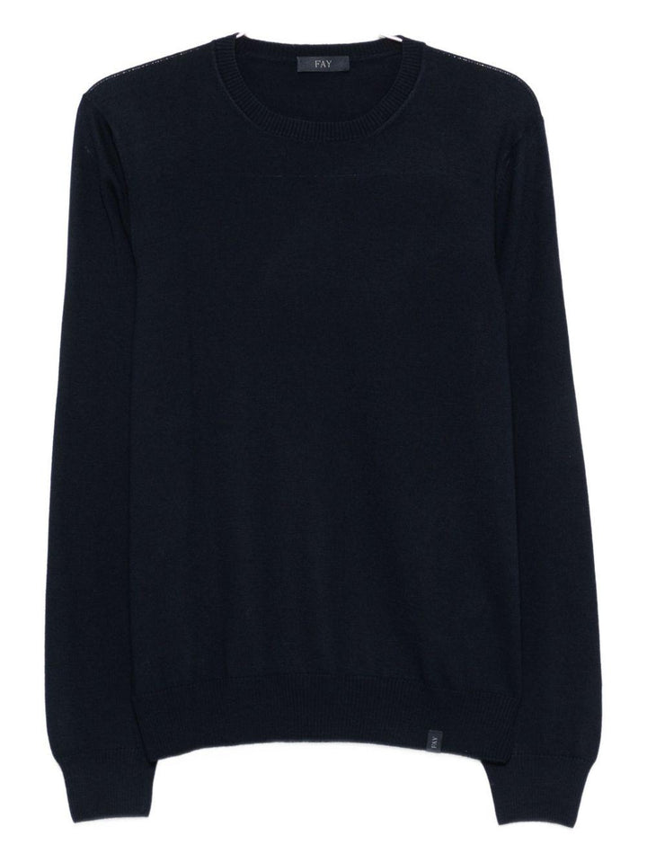 Maglione blu navy in lana vergine con girocollo 