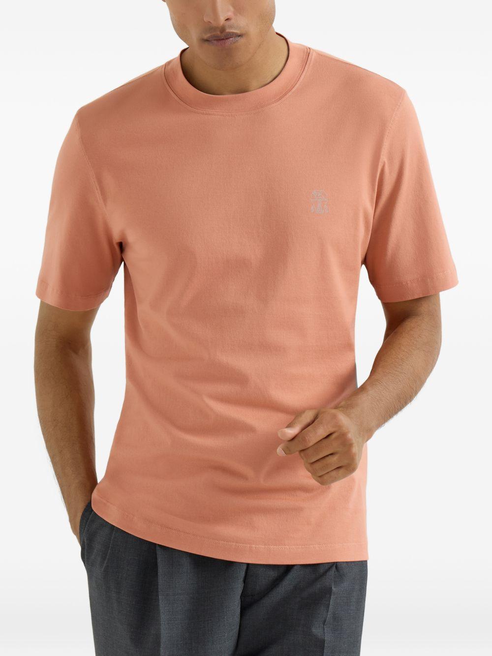 T-shirt girocollo arancione pesca con logo 