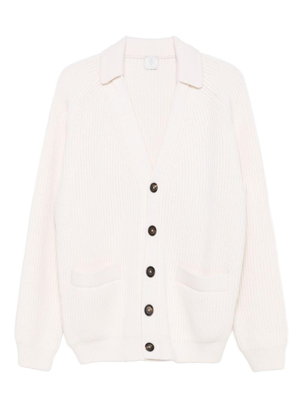 Cardigan bianco opaco con colletto a coste 