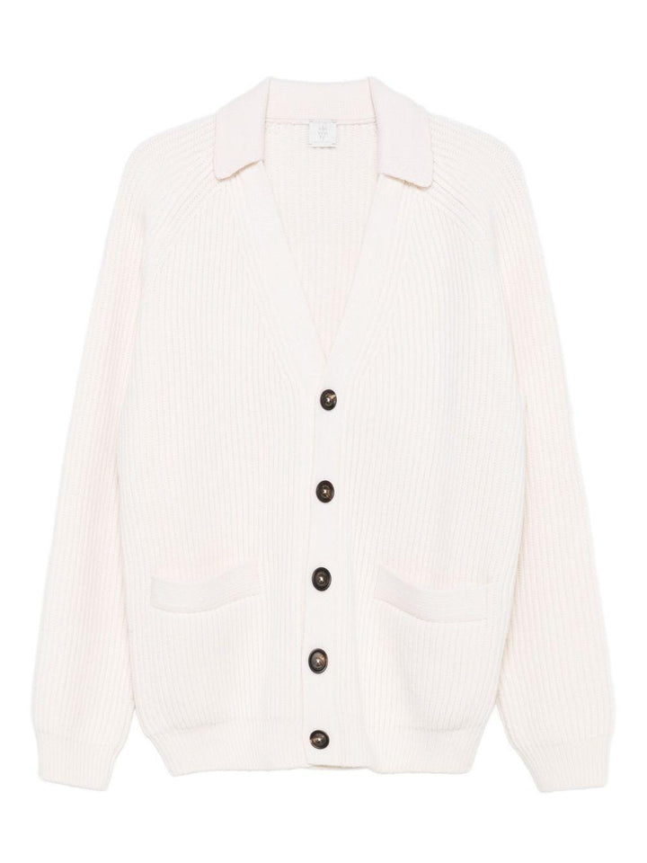 Cardigan bianco opaco con colletto a coste 