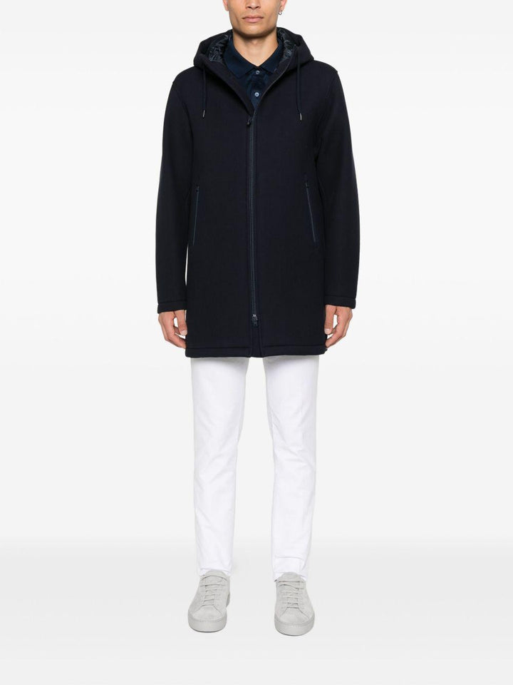 Giaccone navy con zip e cappuccio 