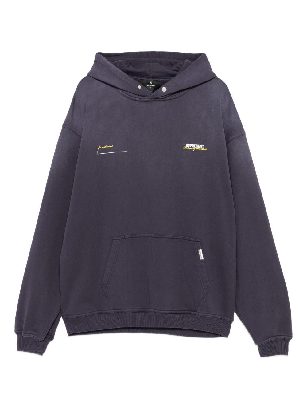 Felpa con cappuccio e logo blu prugna 