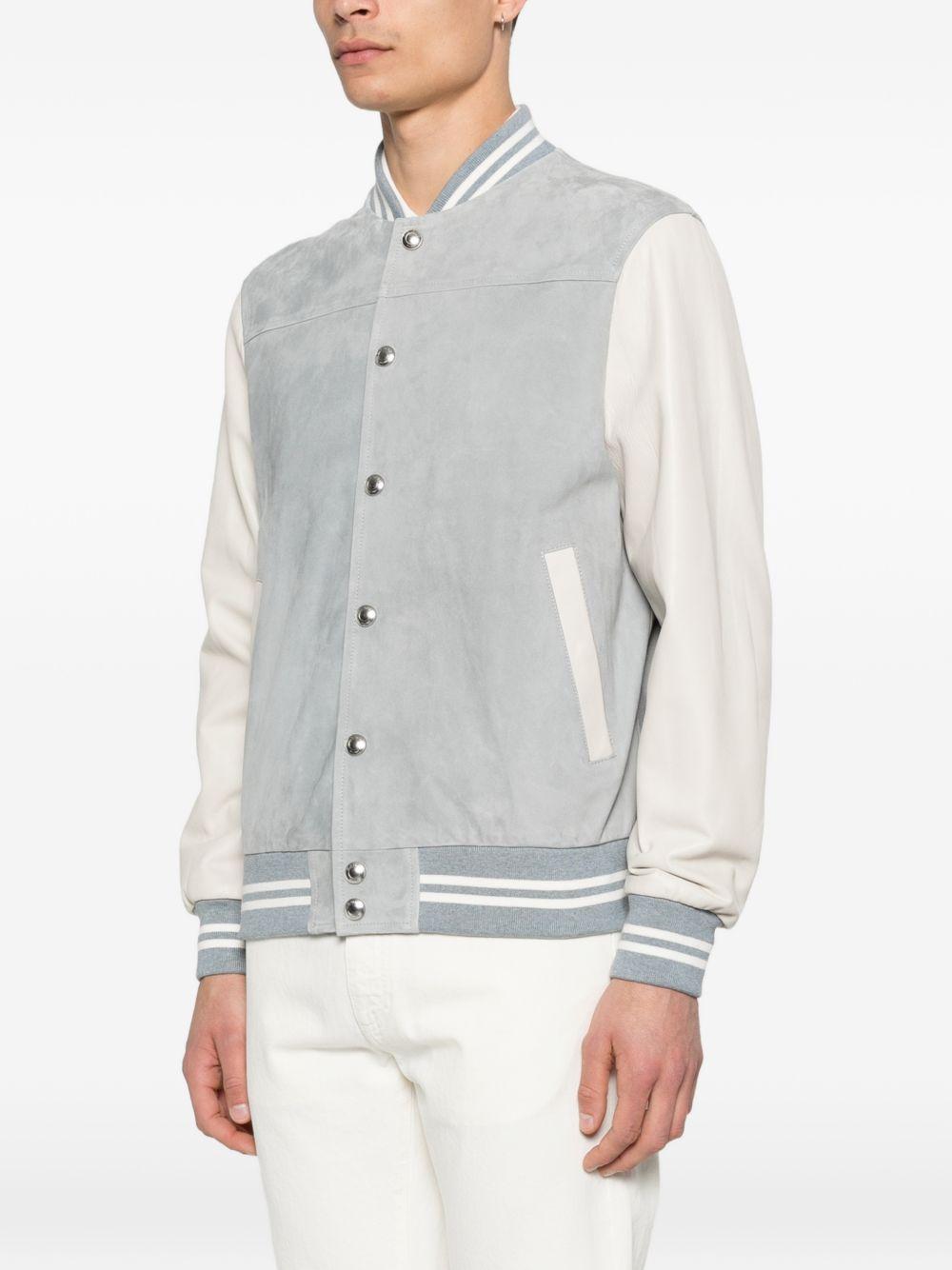 Bomber bimaterico denim/avorio a righe con inserti 