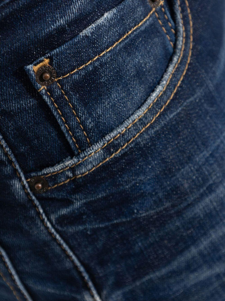 Jeans indaco in cotone con applicazione logo 