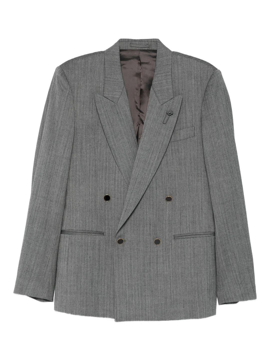 Blazer Grigio Spigato Doppiopetto con rever a lancia 