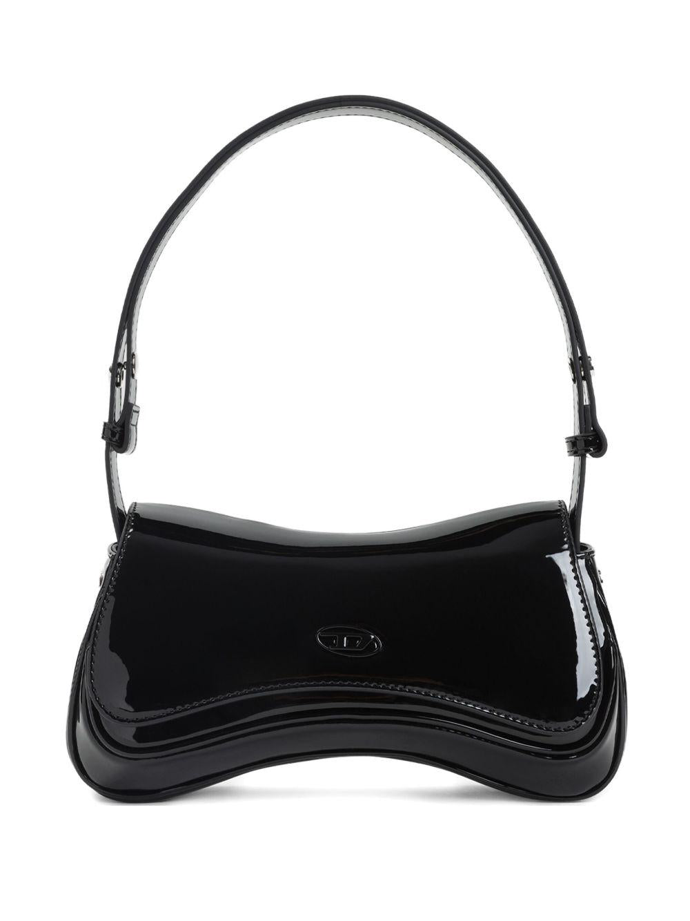 Borsa a spalla con placca logo 