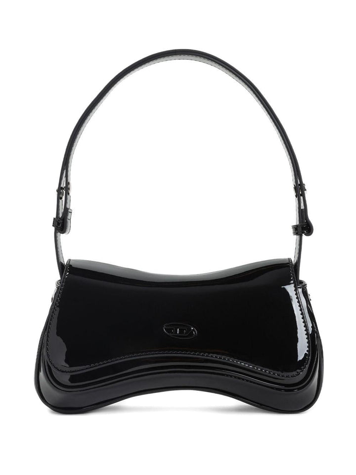 Borsa a spalla con placca logo 