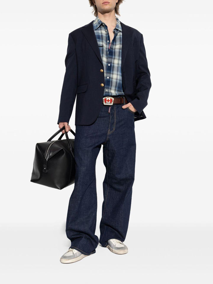 Jeans blu navy a gamba ampia con cuciture a contrasto 