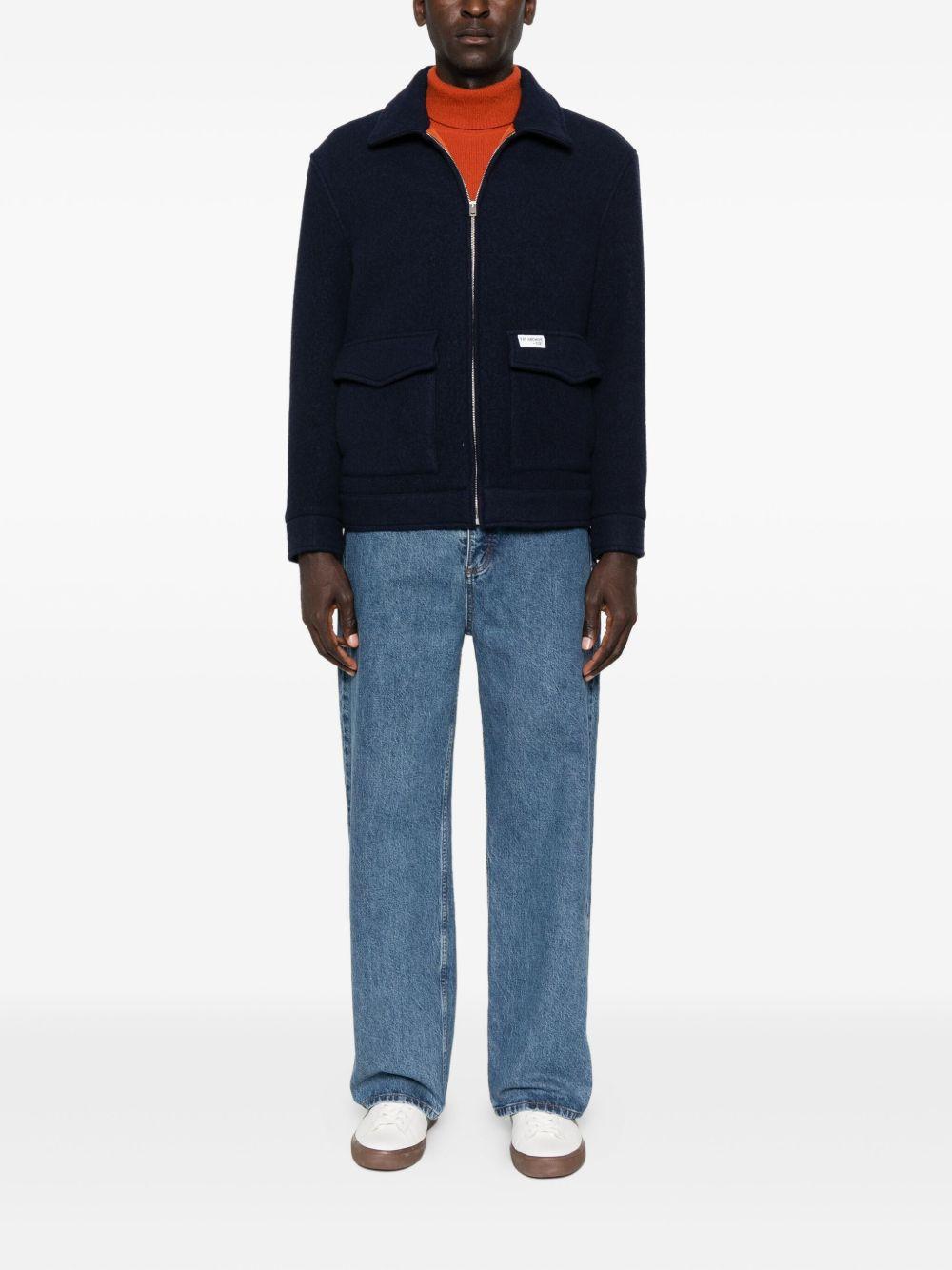 Giacca-camicia blu navy con zip e tasche con patta 