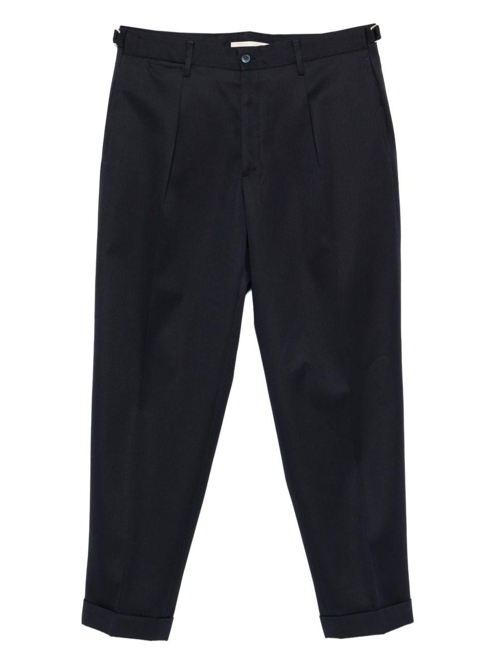 Pantaloni plissé blu navy in lana vergine 