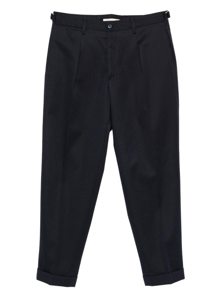 Pantaloni plissé blu navy in lana vergine 