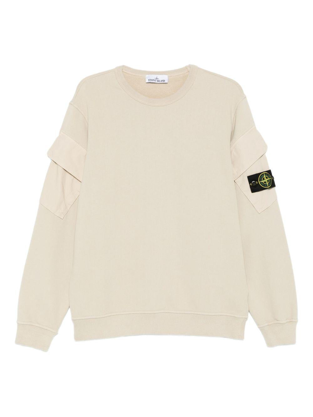 Felpa beige girocollo con tasca 