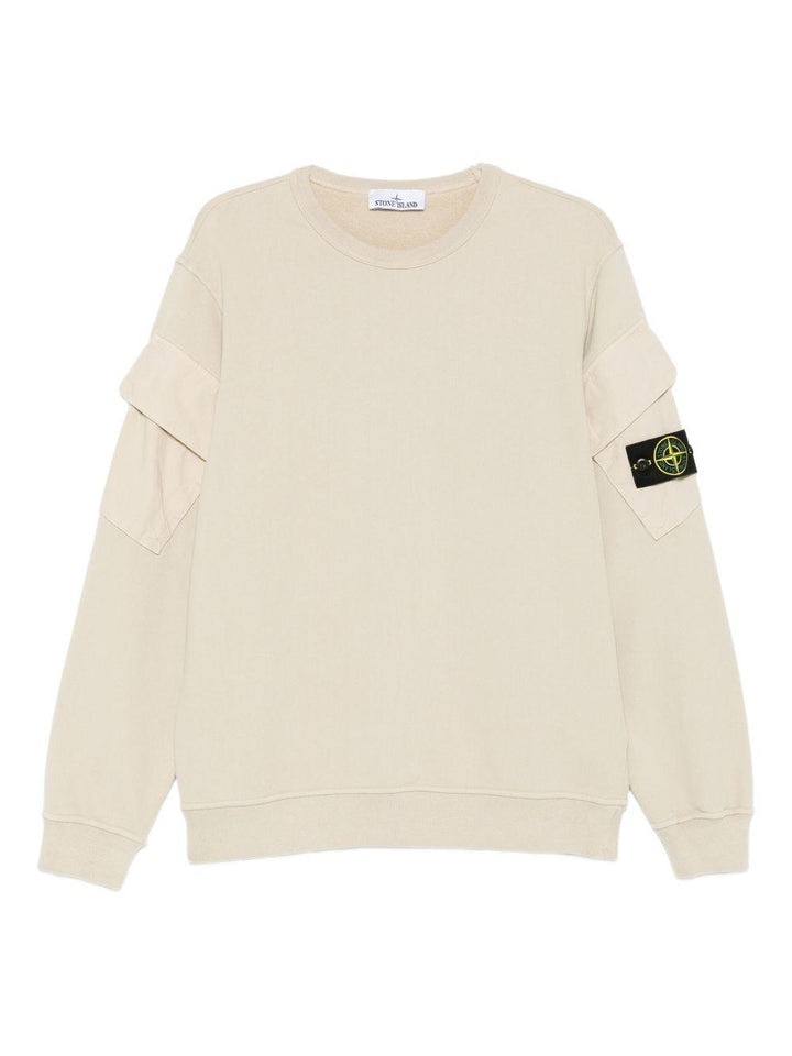 Felpa beige girocollo con tasca 
