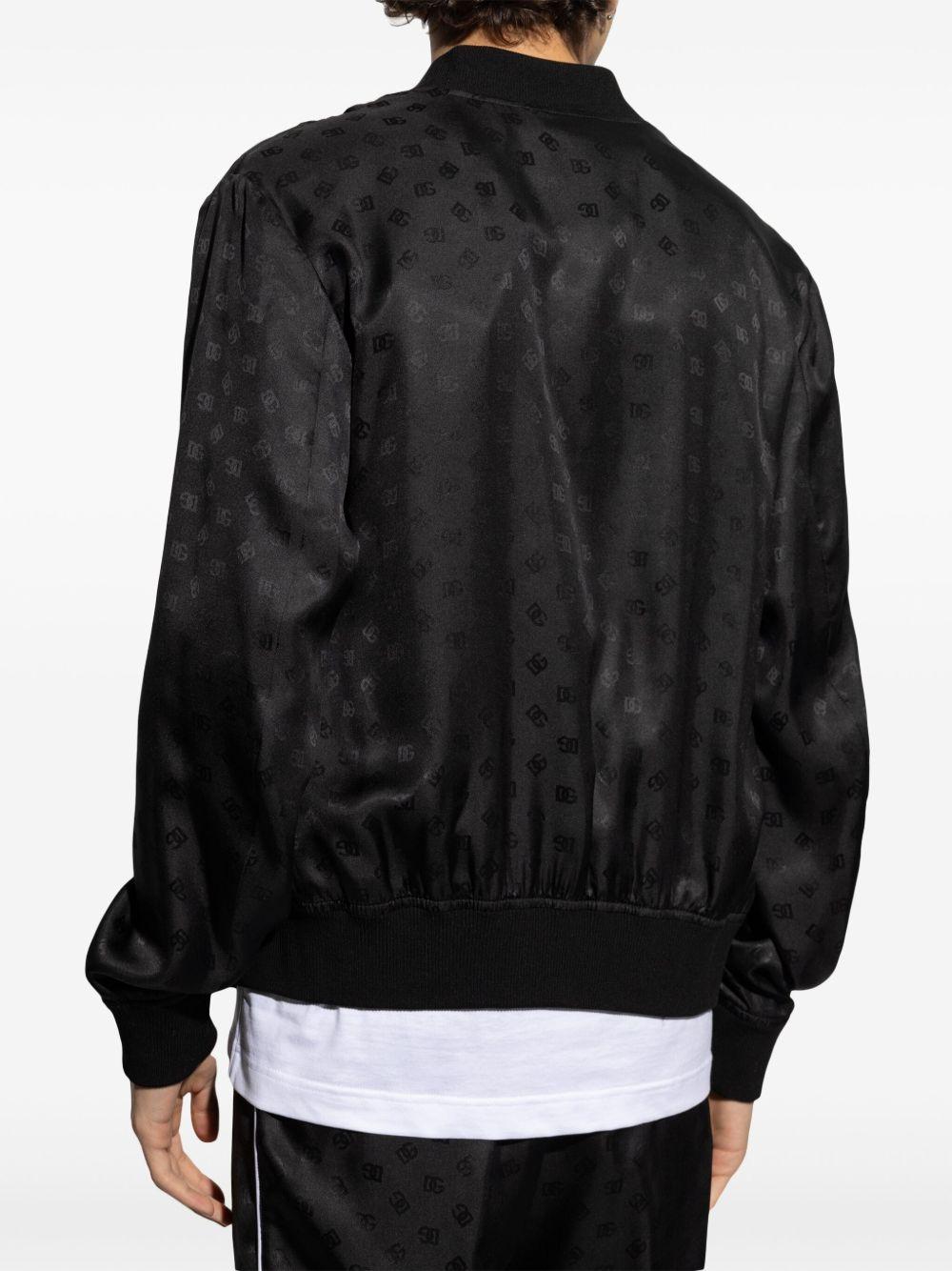 Bomber nero in seta con stampa 