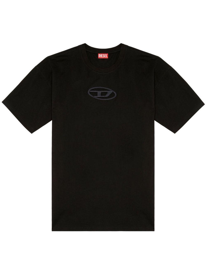 T-shirt nera logo traforato 