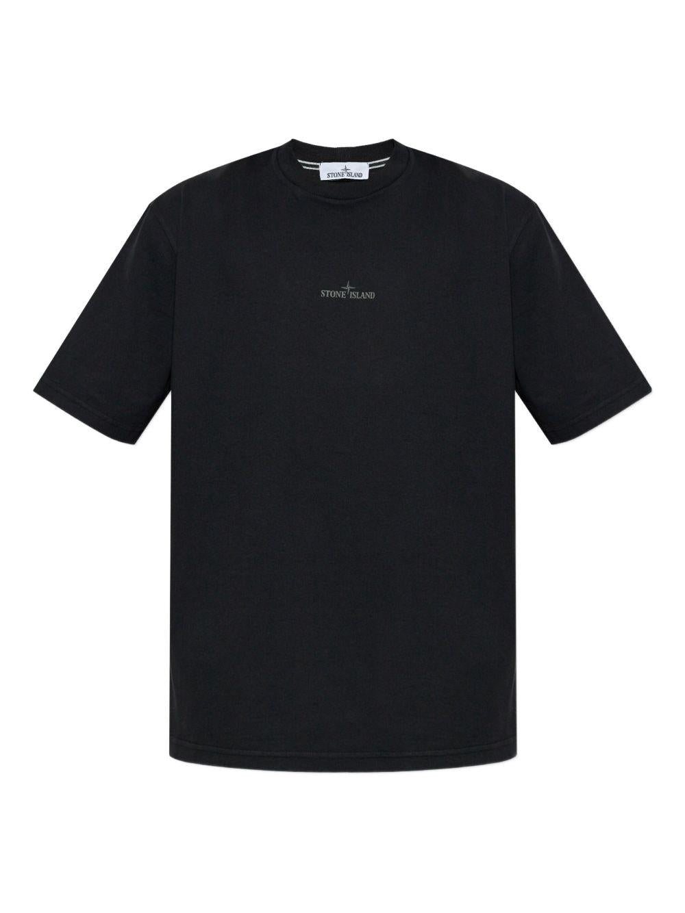 T-shirt nera in cotone con stampa Compass 
