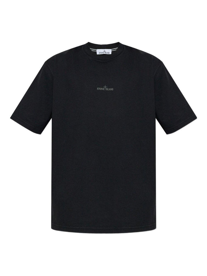 T-shirt nera in cotone con stampa Compass 