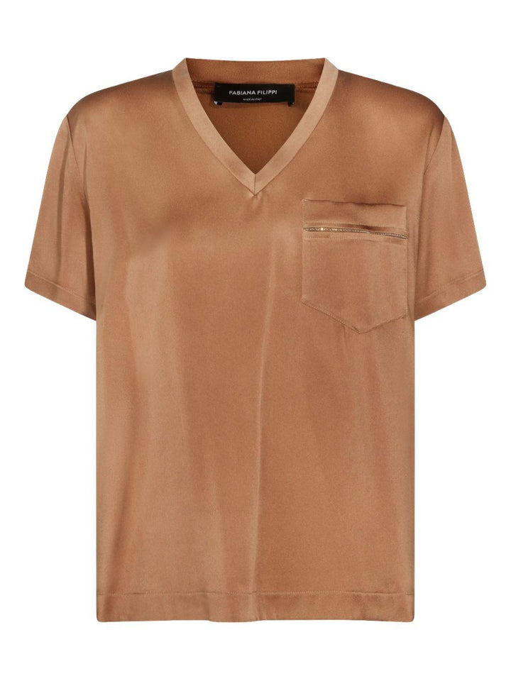 T-shirt con taschino e scollo a V 